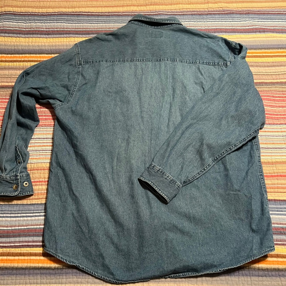 Magellan Mens XL Denim Button Down‎ Shirt Deer Embroidery Quilted Shoulder - Picture 5 of 6